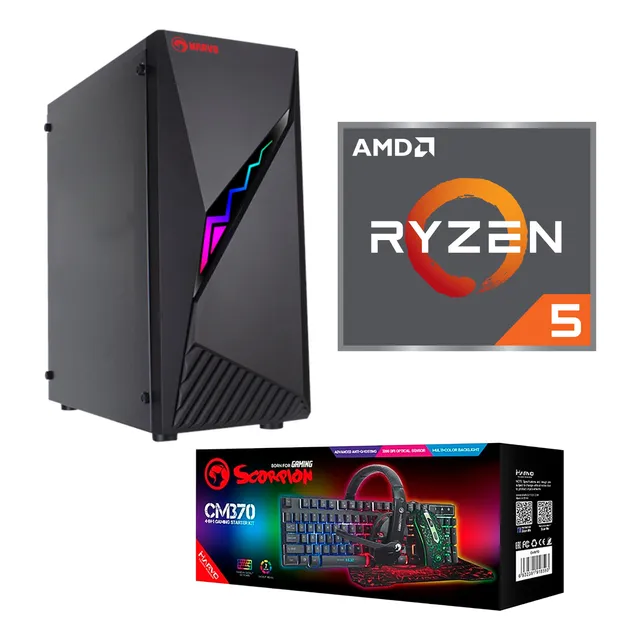 Pc Gamer Marvo Ryzen 5 5600 16gb 128gb Ssd+256gb Hdd Luces -