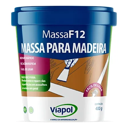 Massa F12 Calafetar Correção Madeira Viapol 400g Div Cores