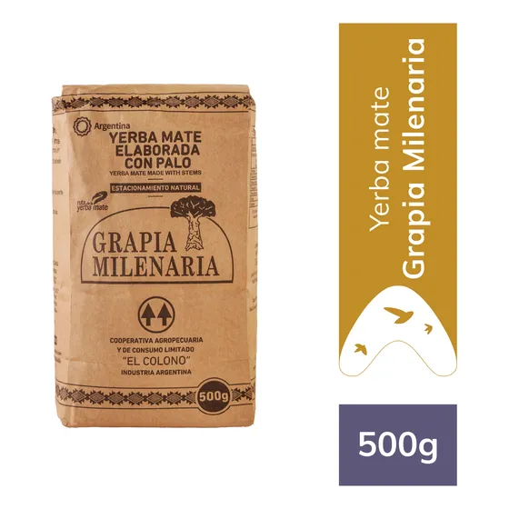 Yerba Mate Grapia Milenaria 1/2 Kg. Estacionamiento Natural