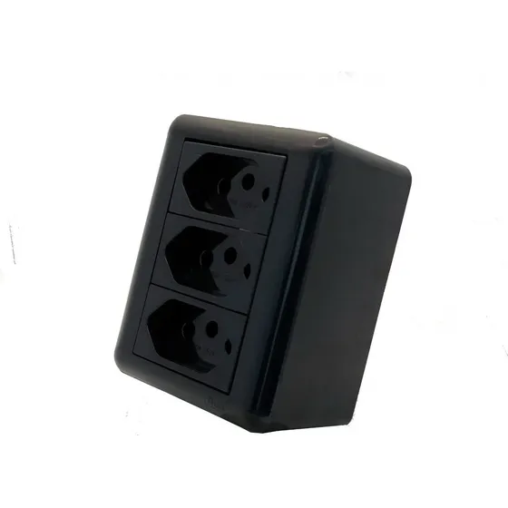 Tomada Tripla 10a Sistema X Externa Preta Overlap Blux Cor P