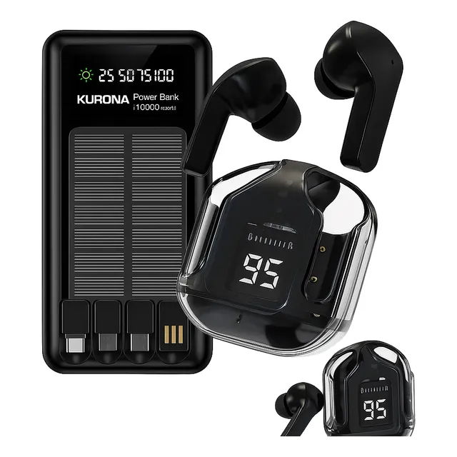Power Bank Solar 10000mah Pila Recargable + Audifonos Gratis Negro