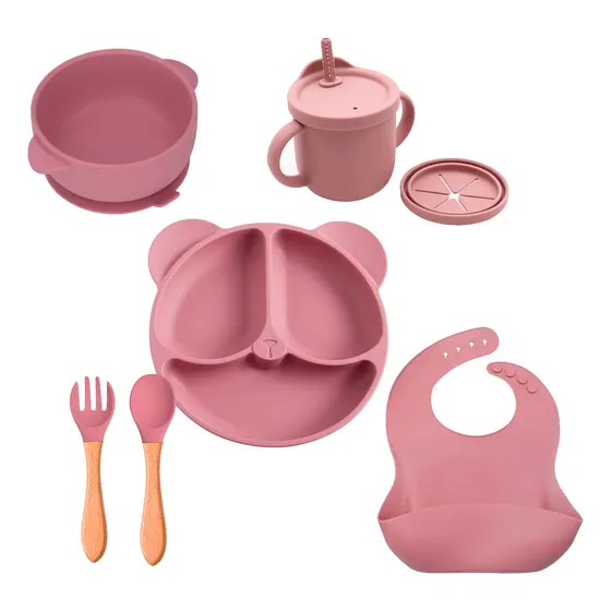 Set Vajilla Bebe En Silicona Kit Alimentacion Plato Babero C