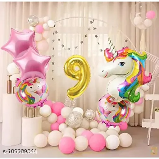 Set Globo Metalizado Unicornio Cabeza Arcoiris Estrellas