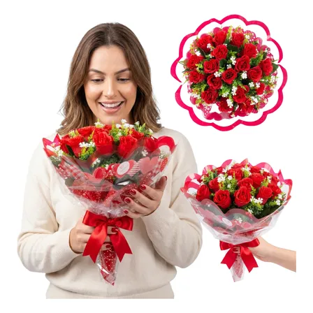 Buquê Premium De 18 Rosas Com Cheiro Presente Namorada