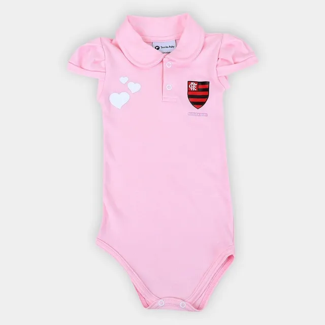 Body Bebê Flamengo Camisa Polo Rosa Menina Mengão Oficial