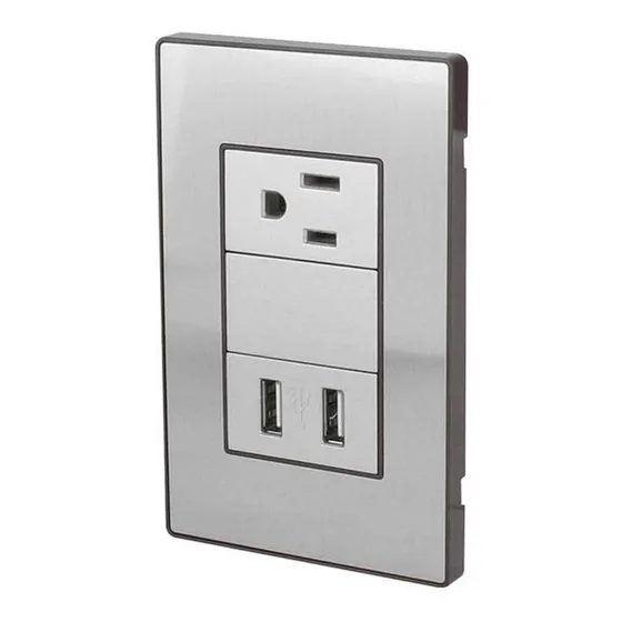Placa Doble Entrada Usb 1 Contacto Sanelec Cordoba Color Gris Corriente nominal 10 A Voltaje nominal 127V