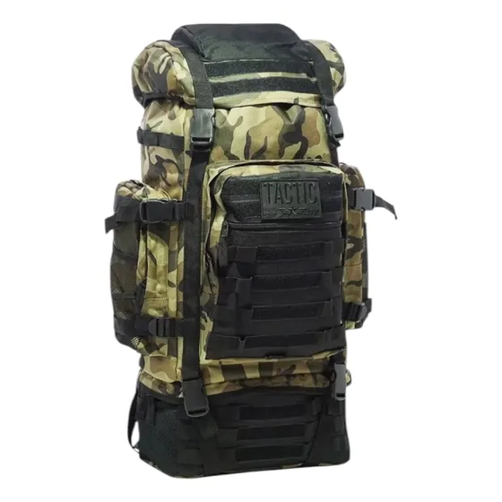 Mochila Mochilero 70 Lts Camuflada Reforzada Camping Verde Claro Camuflado