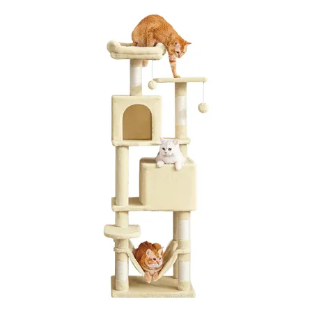 Árvore Para Gatos Com Arranhadores, 2 Tocas, 2 Pompoms Cor Bege