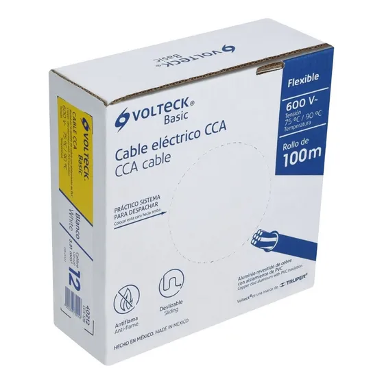 Cable Eléctrico Cal 12 Alucobre 100 M Blanco Volteck CCA-12B
