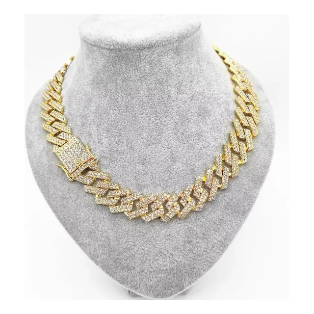 Ss Collar Hombre Cadena Cubana Diamante Oro Plata 45cm