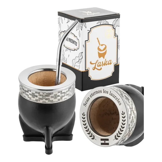 Mate Imperial Laska Premium Personalizado Con Bombilla Color Negro