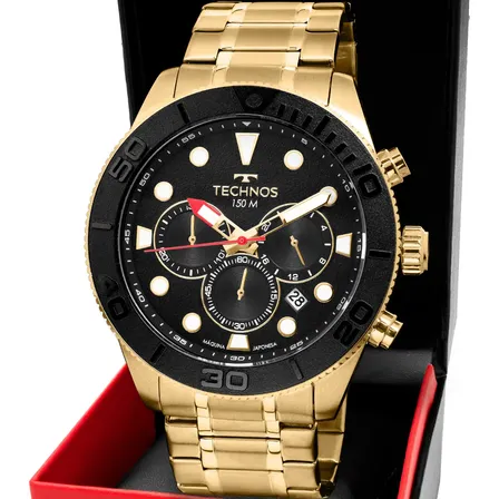 Relógio Technos Masculino Acqua Dourado - Js25bch/1p Bisel Preto