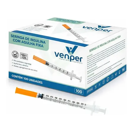 Seringa Insulina Caixa 100 Un 1ml 100ui Agulha Fixa 8mmx30mm 1 Ml