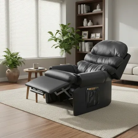 Cadeira Poltrona Do Papai Reclinável Decoração Amamentação Preto Corino Liso