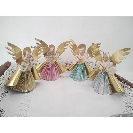 Vintage 4 Ángeles De Navidad Para Árbol