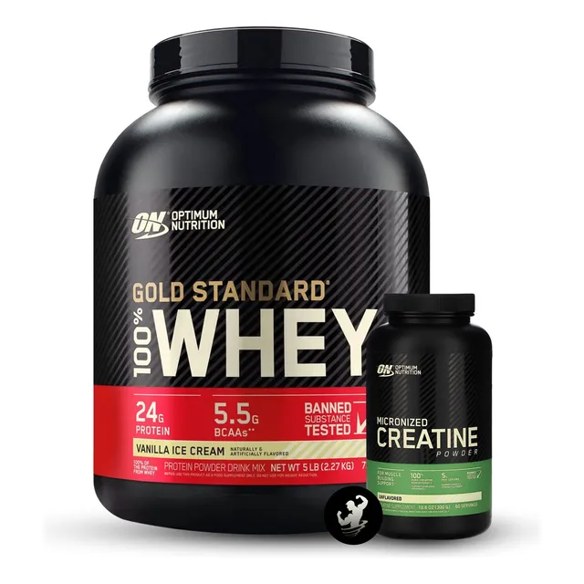Proteína Gold Standard 100% Whey 5lb + Creatina Monohidrato Sabor Vanilla Ice Cream + Creatina On 300 Gr