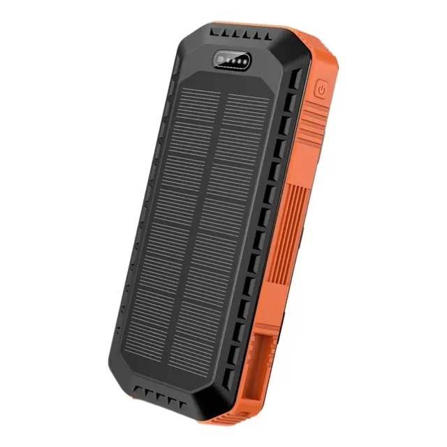Power Bank 20000 Mah Bateria Panel Solar De Carga Portatil Color Negro Con Naranja