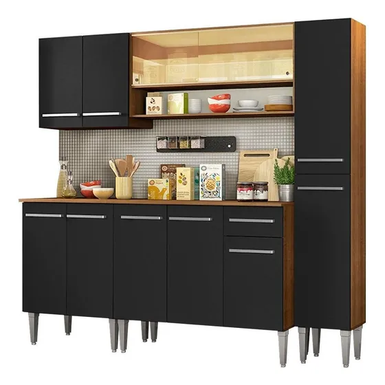 Cocina Integral Completa Modular Madesa Emilly Sky Con Encimera Color Marrón/Negro