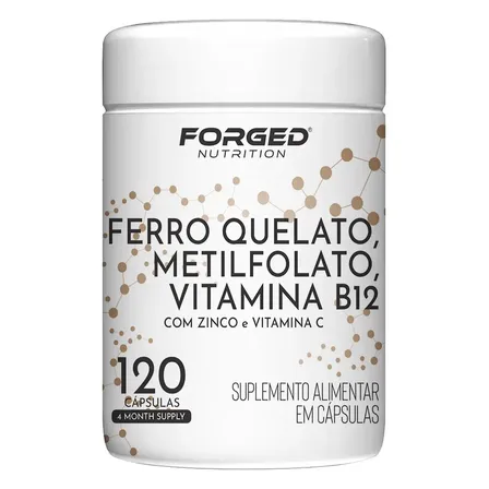 Ferro Quelato, Metilfolato, Vitamina B12, Zinco E Vitamina C - 120 Cápsulas - Forged Nutrition Sem Sabor