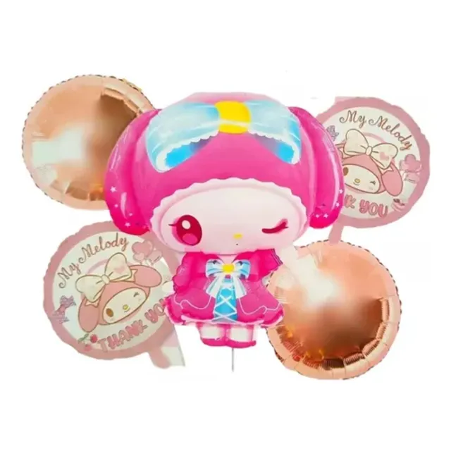 Bouquet 5globos Melody-cinnamorrol Sanrio+4 Metalizados 45cm