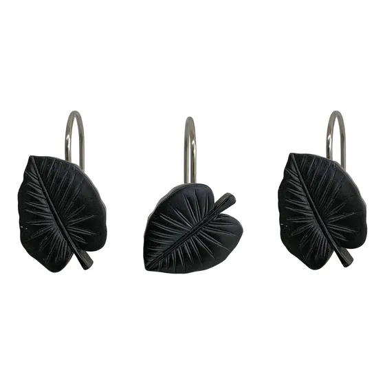 Ganchos Para Cortina De Baño Resina Y Metal Big Leaft Color Negro