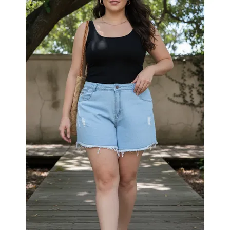 Short Jeans Feminino Plus Size Mom Soltinho