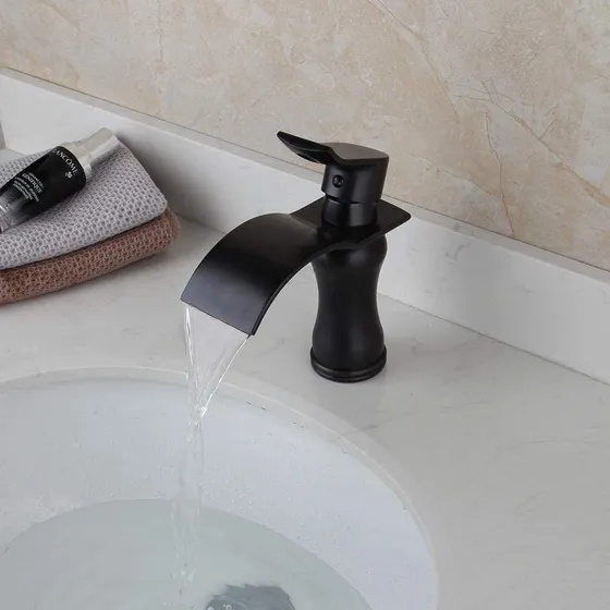 Grifo Mezclador Lavabo Cascada Orb Baño Laton Macizo Negro