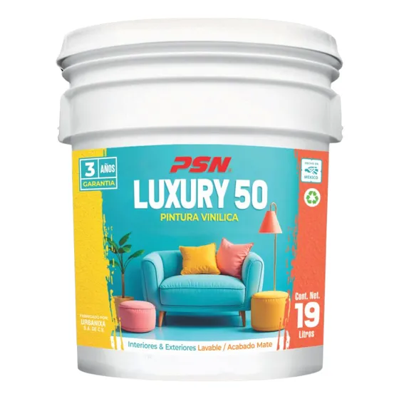 Pintura Luxury 50 19l Lavable Mate Interior Exterior 3 Años Blanco Mate