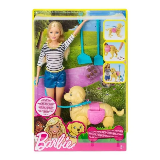 Barbie Caminhada Passeio Com Cachorrinho Loira - Mattel