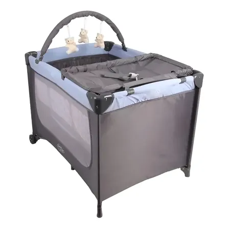 Berço Compacto Joly Chiqueirinho Com Trocador E Móbile Azul Cor Cinza/azul Ursos
