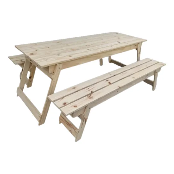 Mesa + 2 Bancos Plegable 200 Cm Quincho Madera - Pino Show Color Sin pintar