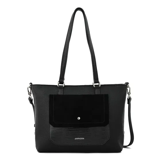 Cartera Dos Asas Mediana Becca Negro Texturizado Color Negro Especial