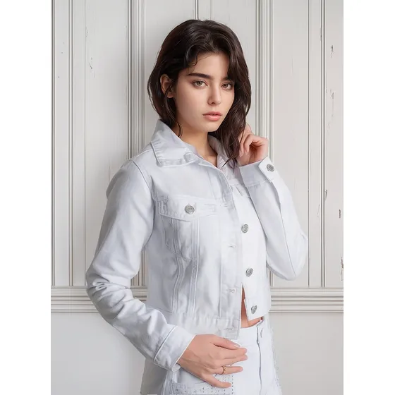Jaqueta Jeans Feminina Curta Destroyed Desfiada Moda Botões