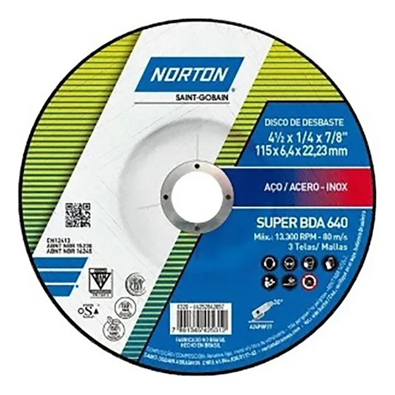 Disco Desbaste Metal 4-1/2 X1/4 X7/8  Bda640  - Norton