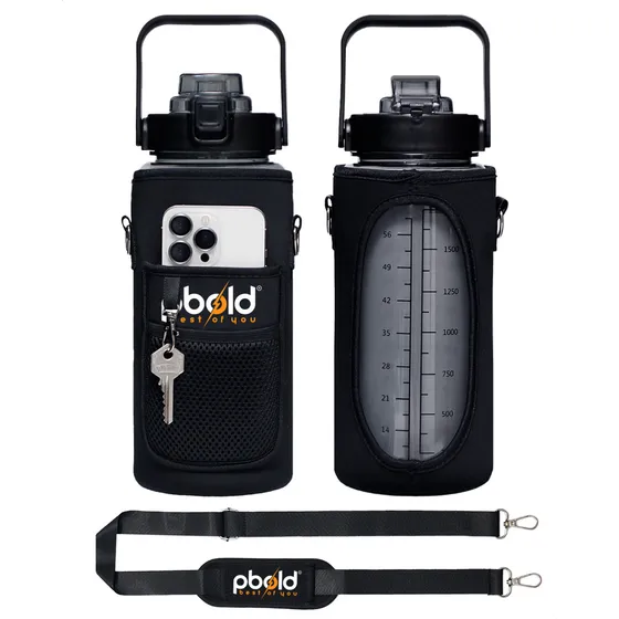Termo Botella De 2 Litros Agua Deportiva Deporte Gym Gimnasio Fitness Viajes Oficina Universidad Trecking Pbold Con Estuche De Almacenamiento Bolsillo Porta Celular Llaves Y Cargaderas