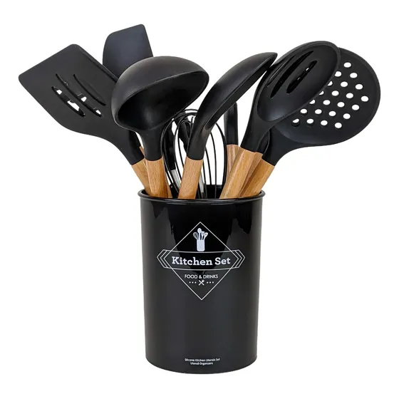 Juego De Menaje Cocina 11 Un - Silicona Y Madera, Espátulas