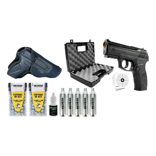  Pistola Semi-automatica 6mm Esfera Aço Gas Co2 Airgun + Kit