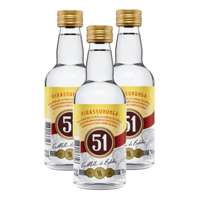 Miniatura Cachaça Aguardente 51 Pirassununga 50ml Kit 3un
