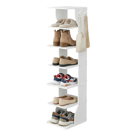 Vasagle Sapateira Vertical Compacta 6 Níveis Branca, Organizador de Calçados com Gancho para Quarto, Closet e Corredor
