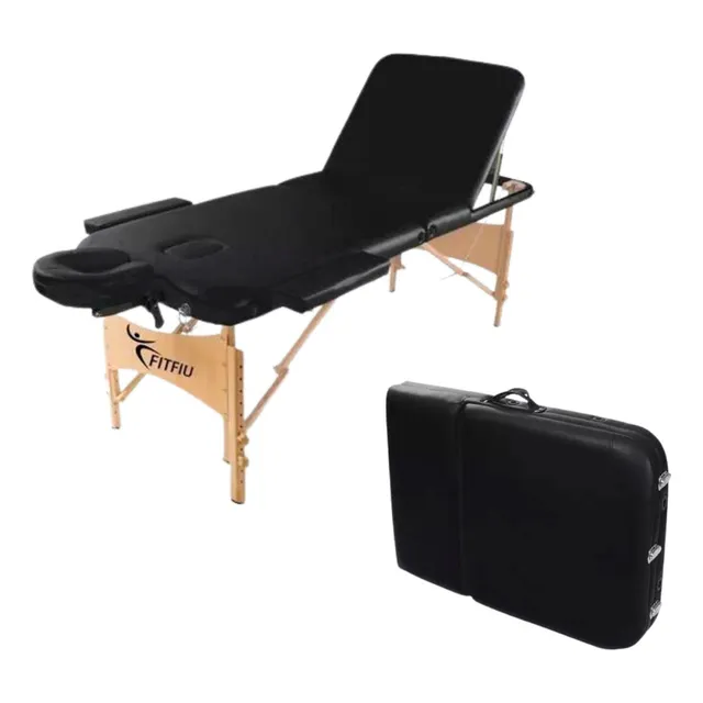 Camilla Masajes 3 Cuerpos Profesional Lumax Madera Premium Color Negro