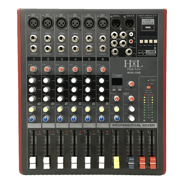 Mezcladora 6 Canales Hl Mix6-usb Con Efectos, Usb Y Bluetoot