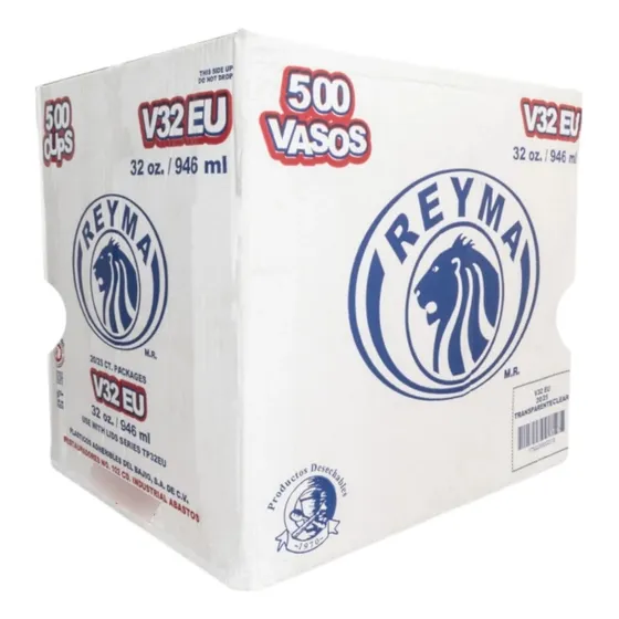 Caja D Vaso Desechable Transparente 32eu (1lt) 500 Pzs Reyma