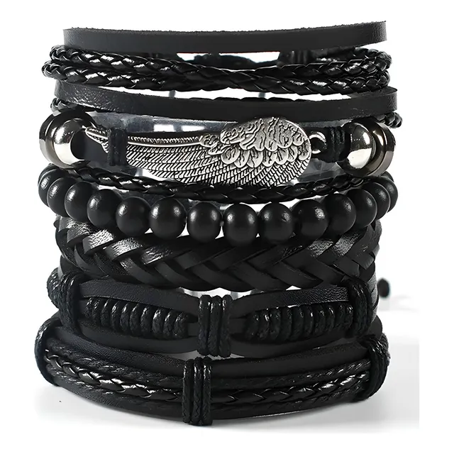 Pulseras Brazalete De Cuero Vintage Hombre Ajustables Pack 6