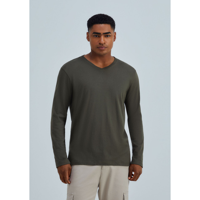 Camiseta Básica Masculina Manga Longa Decote V Hering Camiseta Básica Masculina Manga Longa Decote V Hering