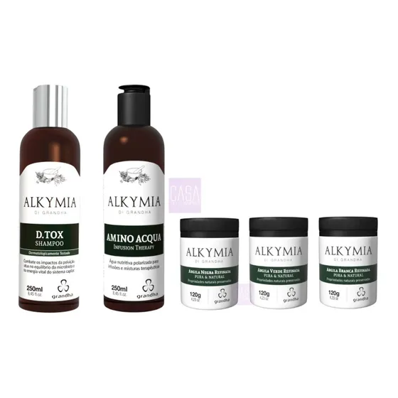 Grandha Alkymia Kit Com 3 Argilas Amino Acqua E Shampoo Dtox