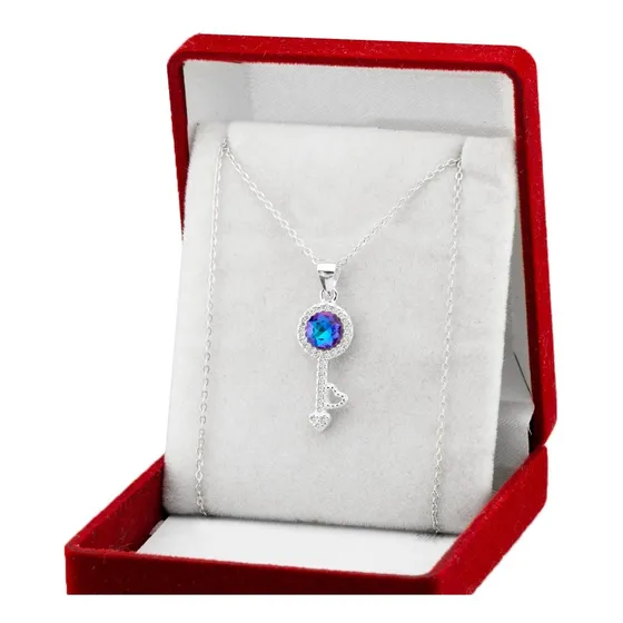Cadena Y Dije Llave Cristal Con Corazones Plata 925 Regalo