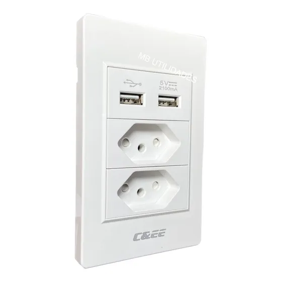 Tomada Dupla Com 2 Saidas Usb 5v Universal Para Carregador