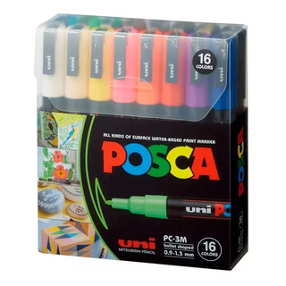 Rotuladores Posca Plumones Uni Pc, 3 M, 16 Colores Rotuladores Posca Plumones Uni Pc, 3 M, 16 Colores