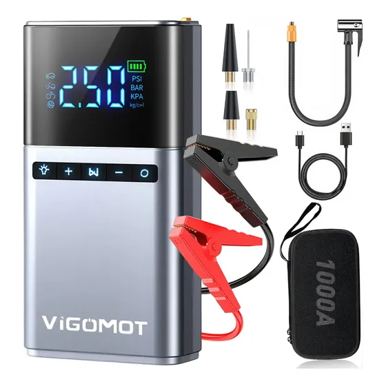 Auxiliar de Partida Vigomot para Carro com Compressor de Ar e Power Bank