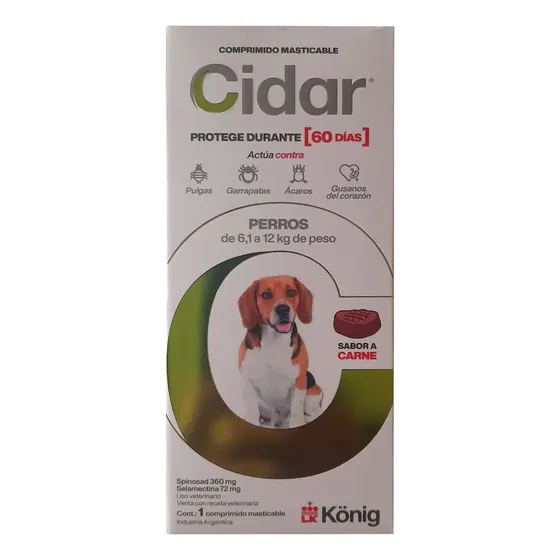 Pastilla Perro Antipulga Garrapata Cidar 6,1-12 Kg 60 Días Color Verde Musgo | Cuotas sin interés